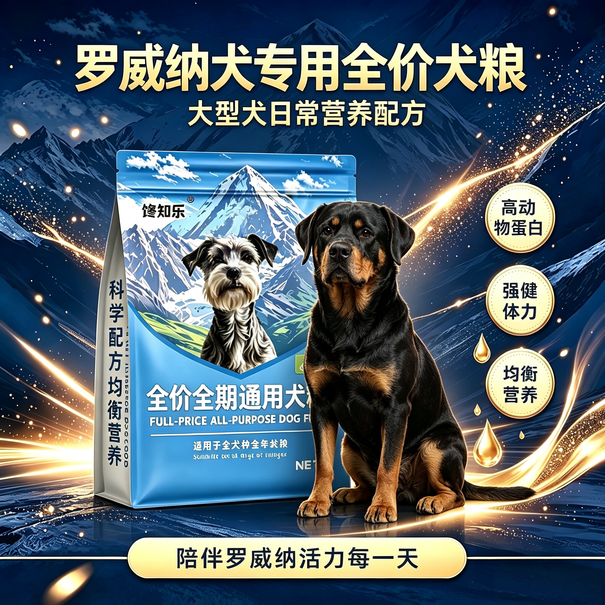 罗威纳专用狗粮鲜肉冻干幼犬成年通用型牛肉鸡肉鱼油羊乳粉配方