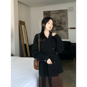 MYOU自制 150小个子小翻领系带风衣女高级感气质短款两色显瘦外套