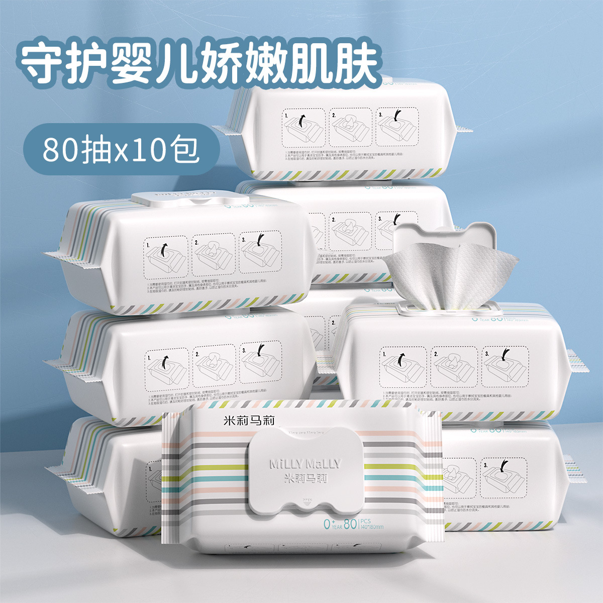 婴儿手口用80抽湿巾Millymally