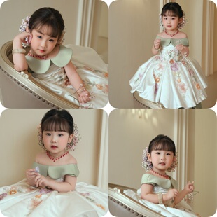 儿童摄影服装女宝公主纱裙刘亦菲同款影楼女童礼服生日拍照道具