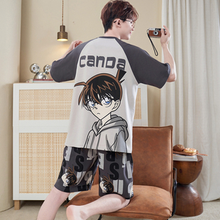 青少年睡衣男童初中生柯南纯棉短袖卡通15岁男生2026新款超火夏季