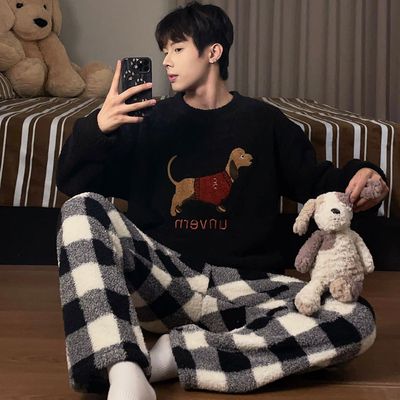 睡衣男童珊瑚绒加厚款青少年12初中学生13套头15岁2025新款秋冬季
