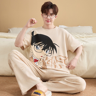 睡衣男款卡通柯南短袖长裤纯棉青少年初中学生中大童夏季2026新款