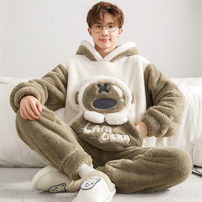 珊瑚绒睡衣男童青少年初中学生男款长袖加绒加厚卡通2025新款秋冬