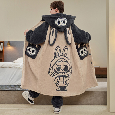 2025新款秋冬款珊瑚绒睡衣男款加绒加厚青少年睡袍初中生男孩大码