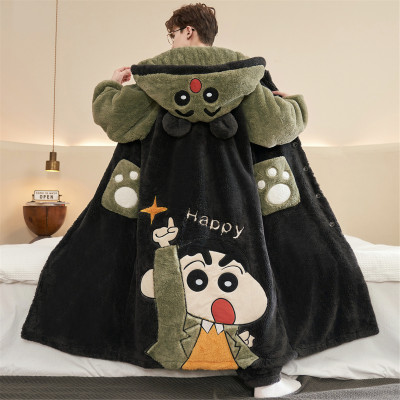 冬季珊瑚绒睡衣男孩加厚青少年睡袍蜡笔小新学生男款2025新款秋款