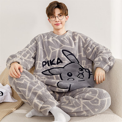 睡衣男童珊瑚绒加厚款青少年12初中学生13男款15岁2025新款秋冬季