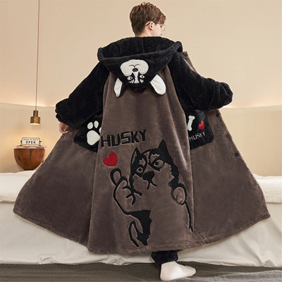 2025新款秋冬款珊瑚绒睡衣男款加绒加厚青少年睡袍高中生男孩大码