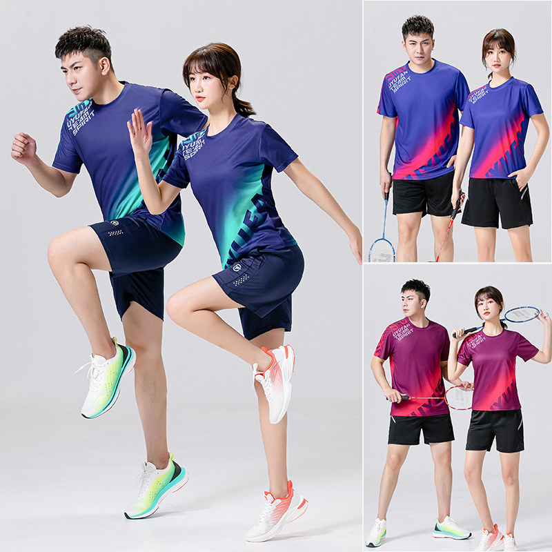 韩版羽毛球服套装短袖男女跑步上衣速干乒乓球比赛运动服定制印字