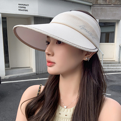 大帽檐防晒帽子女夏季休闲百搭遮阳空顶帽户外防紫外线遮脸太阳帽