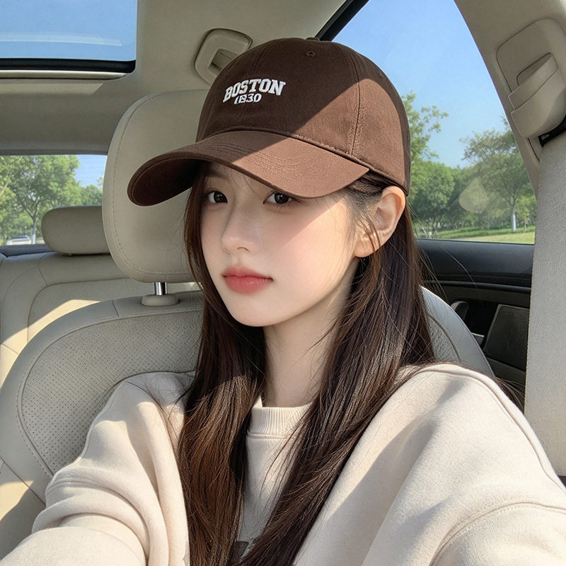 美式复古字母刺绣帽子女简约百搭棒球帽黑色软顶鸭舌帽显脸小帽子