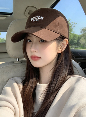 美式复古字母刺绣帽子女简约百搭棒球帽黑色软顶鸭舌帽显脸小帽子