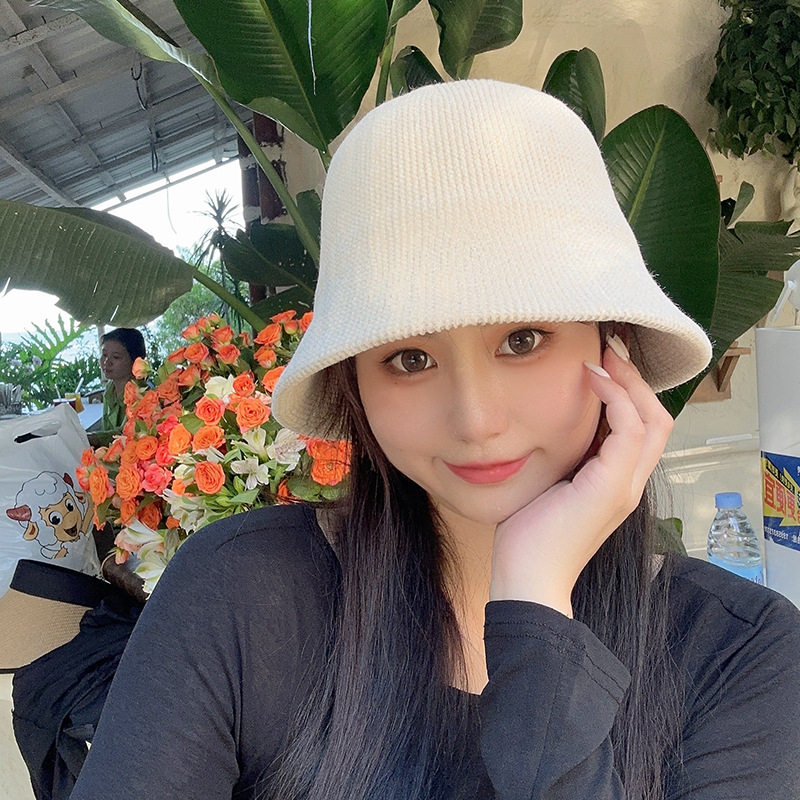 秋冬帽子女针织雪尼尔水桶帽舒颜出行显脸小盆帽日系编织渔夫帽