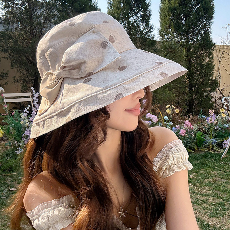 韩系ins波点渔夫帽夏季甜美大檐显脸小百搭帽子可折叠遮阳防晒帽