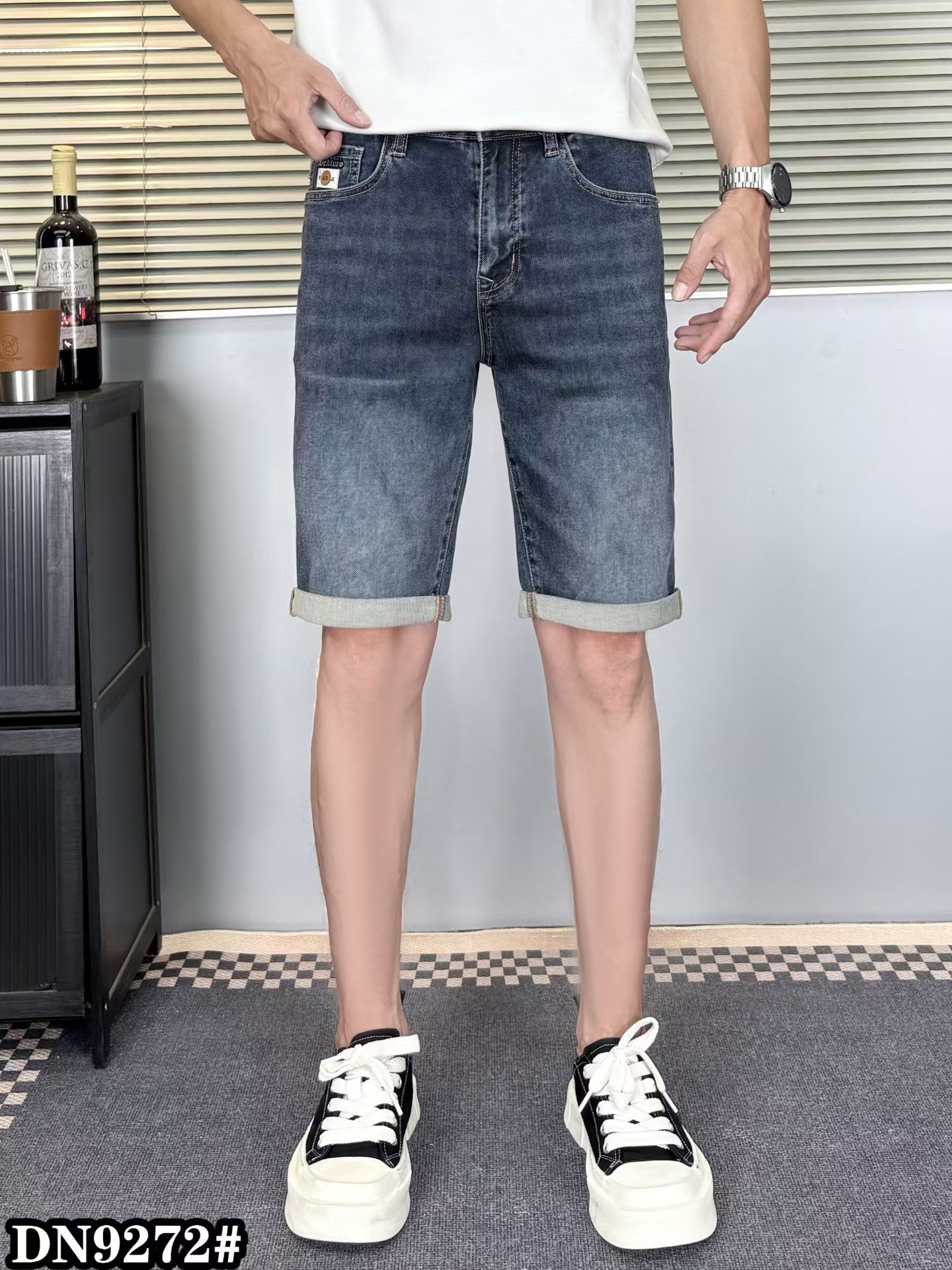 DN9272高端牛仔裤中裤短裤五分裤男2026年夏季新款小脚修身浅蓝色