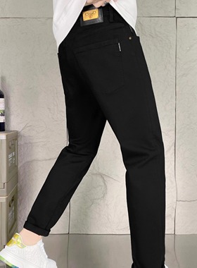 K3017纯黑色冬款薄绒内磨毛厚底抓绒弹力修身小脚牛仔裤男士高端