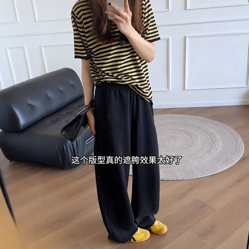 黑色铜氨丝弯刀裤大码胖mm夏日松弛感穿搭裤子女款休闲阔腿梧桐裤