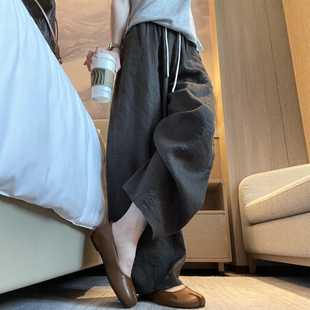莱赛尔天丝亚麻休闲裤女夏薄款大码老钱风裤子宽松弯刀慵懒阔腿裤