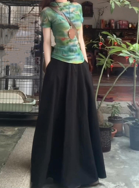 黑色长款半身裙大码胖mm显瘦遮肚女秋季梨形身材伯克利裙子大摆裙