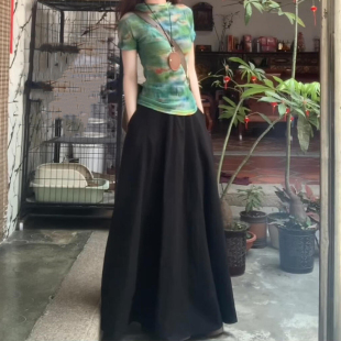 梨形身材伯克利裙子大摆裙 胖mm显瘦遮肚女春季 黑色长款 半身裙大码