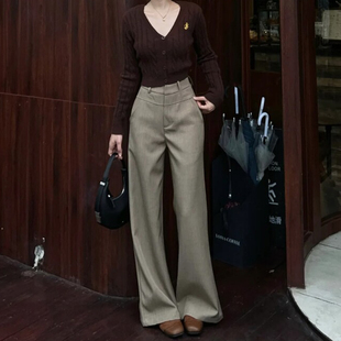 老钱风卡其色休闲西装裤大码小个子今年流行款的裤子女2026新款春
