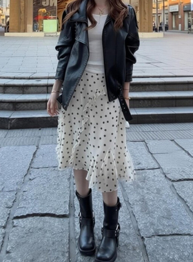 白色波点不规则半身中裙女2026新款大码雪纺短裙梨型身材伯克利裙