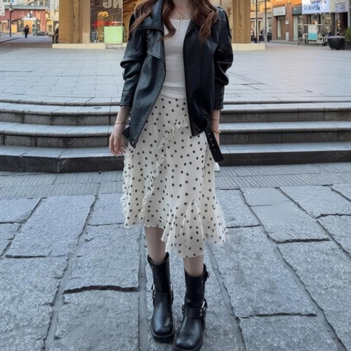 韩里韩气的波点中裙巨好穿！