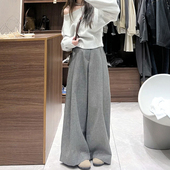 今年流行梧桐裤 压褶毛呢灰色裤 秋冬加厚西装 慵懒阔腿裤 子大码 女装