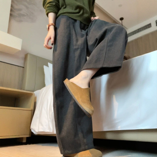 子冬加厚今年流行梧桐裤 深灰色毛呢阔腿裤 休闲裤 女秋运动卫裤 大码