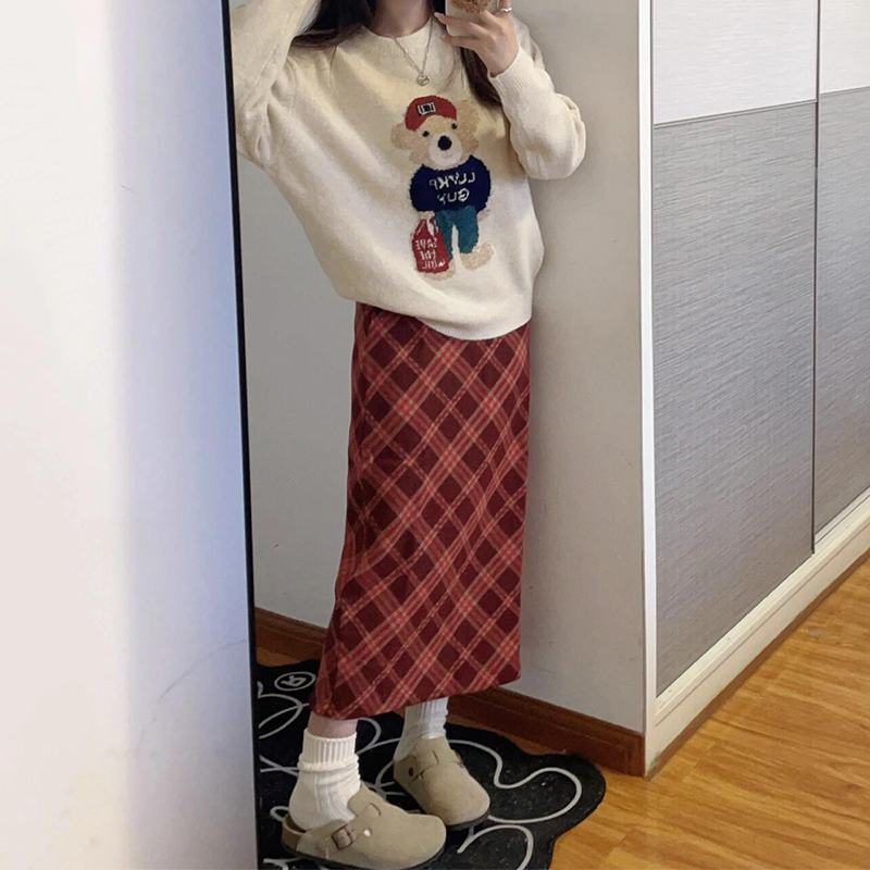 毛呢a字格半身裙梨形伯克利裙子