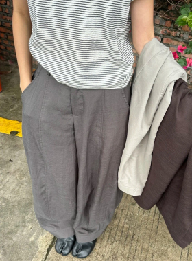 灰色老钱风天丝气球裤大码女装西装弯刀阔腿裤夏天巨好看的薄裤子