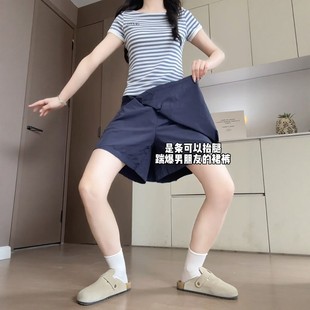 休闲短裤 胖mm防走光夏日松弛感穿搭工装 裙 大码 藏青色五分阔腿裙裤