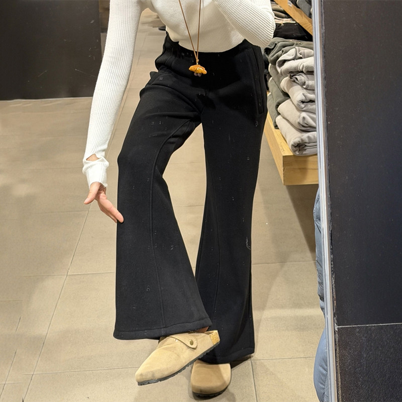 黑色微喇加绒卫裤大码女阔腿裤子梨型身材粗腿宽胯今年流行梧桐裤,女装/女士精品,休闲裤,淘宝优惠券,粉丝福利购,淘宝优惠卷