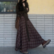 复古美拉德不规则棕色格子半身长裙秋大码 女装 格纹梨形伯克利裙子
