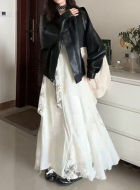 白色不规则蕾丝压褶重工半身长裙大码秋季流行风格梨形伯克利裙子