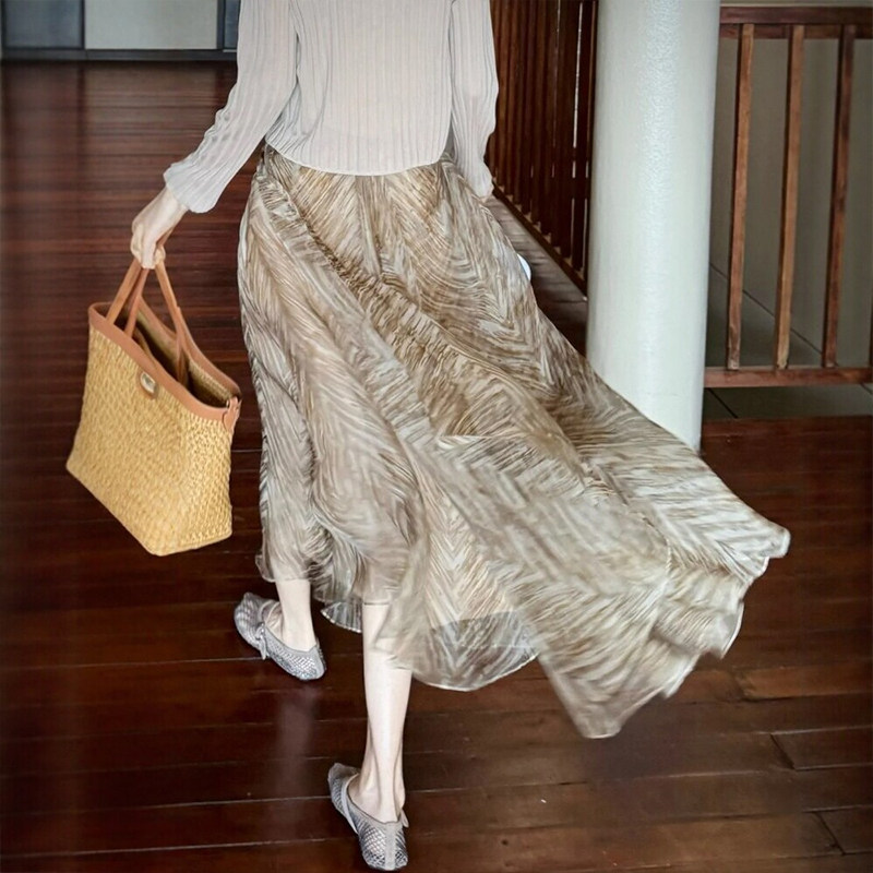 老钱风雪纺印花半身裙女2026新款胖mm大码女装梨型身材伯克利裙子