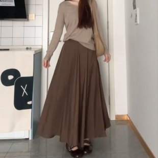 女装 胖mm春款 半身裙垂感棕色大裙摆伞裙子 长裙大码 美拉德咖色西装