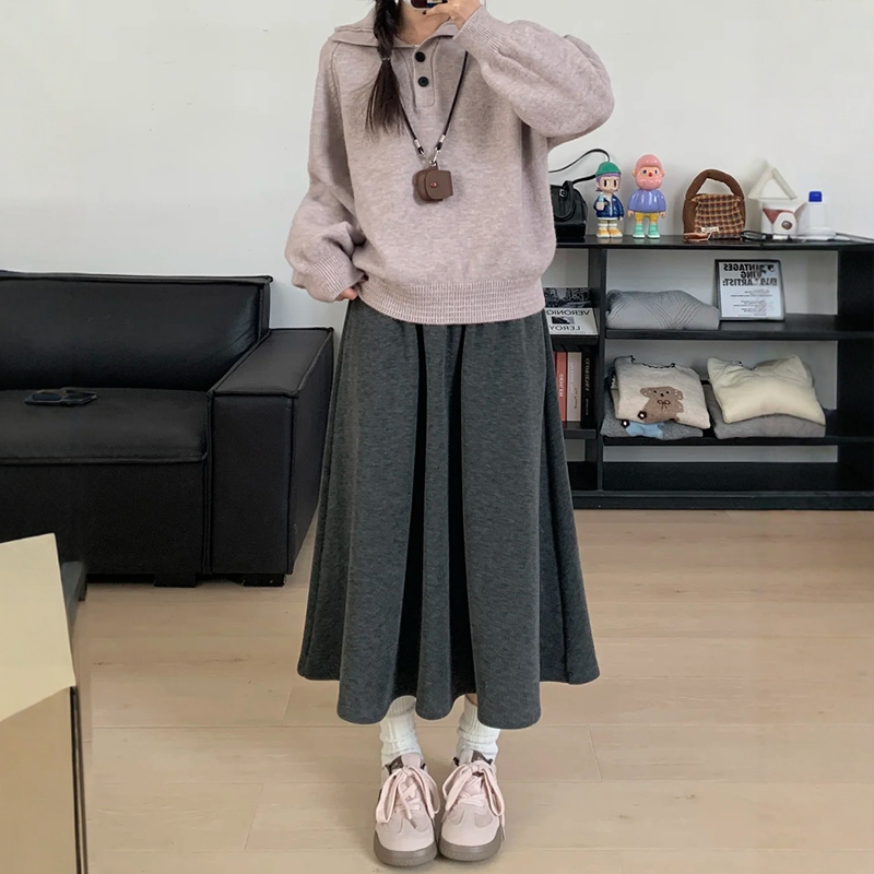 毛呢慵懒垂感灰色糯米秋冬半身裙