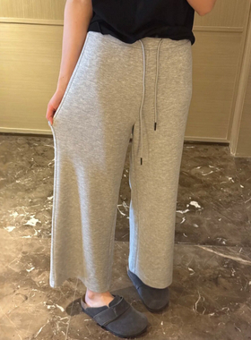 灰色微喇运动卫裤大码小个子女夏季阔腿九分裤今年流行八分梧桐裤