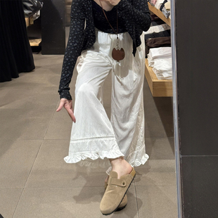 春夏穿搭白色花边工装阔腿小个子巨好看的休闲裤子大码女胖mm显瘦