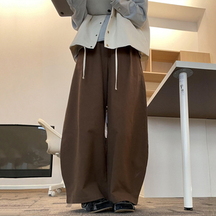 裤 胖mm显瘦休闲镰刀梧桐裤 女款 大码 子 春装 美拉德棕色阔腿弯刀工装