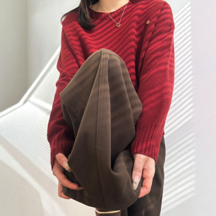 美拉德棕色毛呢阔腿裤子女款秋冬大码小个子休闲裤今年流行梧桐裤