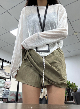 军绿色美式速干工装裙裤大码胖mm显瘦遮肚防走光短裙阔腿运动裤裙