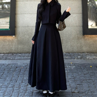 黑色半身裙大码 胖mm伞裙高个子大裙摆长裙子梨型身材伯克利裙 女装