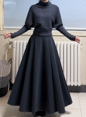 黑色百褶西装半身裙女2025新款秋冬大码女大摆长裙梨形伯克利裙子