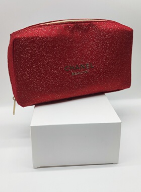 红色山茶花喜庆缎面化妆包 美妆柜台会员礼