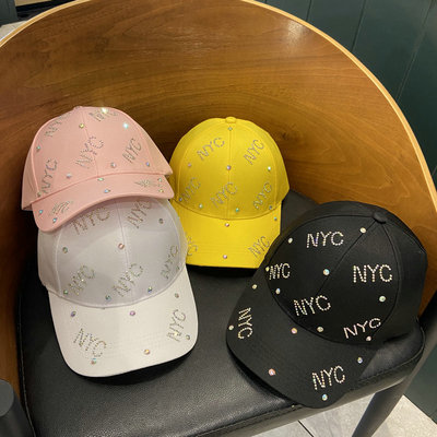 2022年NYC水钻字母棒球帽女春夏季街头潮弯檐鸭舌帽学生个性帽子