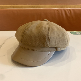 新款皮质八角帽呢料潮帽报童帽女贝雷帽男皮帽檐英伦复古百搭休闲