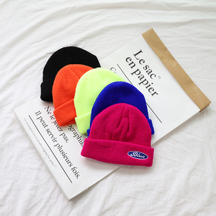 针织帽女学生韩版百搭日系秋冬潮帽街头毛线帽薄款刺绣字母ins
