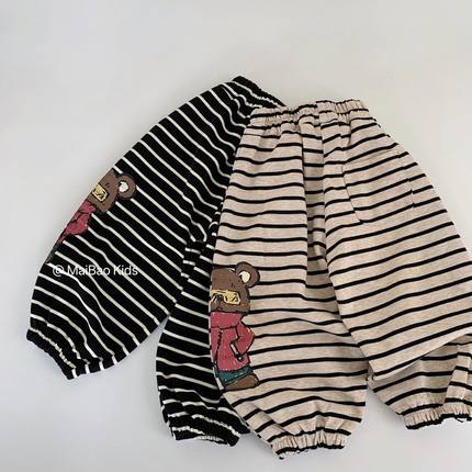 麦宝儿童裤子2025秋季新款韩版男女童可爱条纹运动裤宝宝束脚长裤